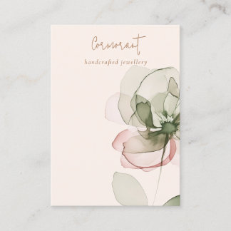 Carte De Visite Écran Chic Blush Green Rose Flower Blank Bijoux