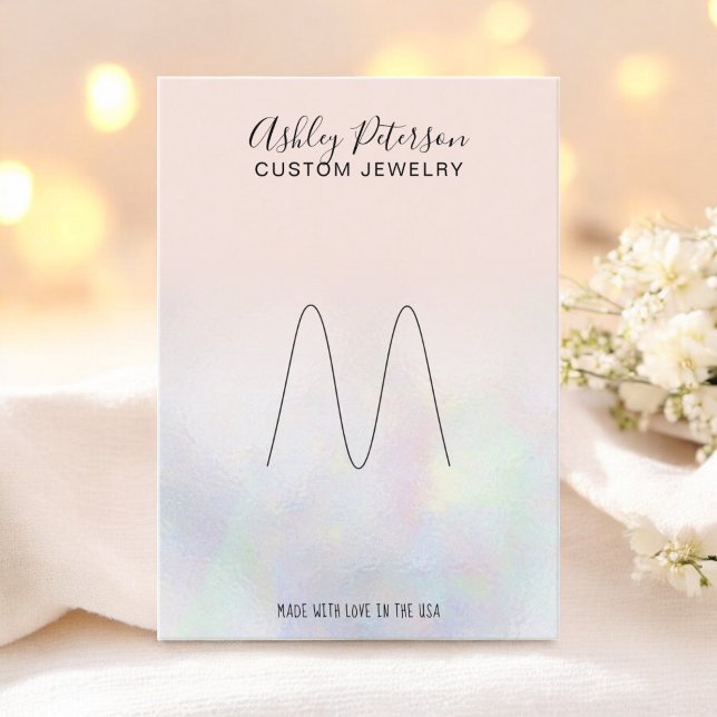 Carte De Visite Écran de bijoux en nacre rose vif (Blush pink pearl nacre jewelry ring display business card)