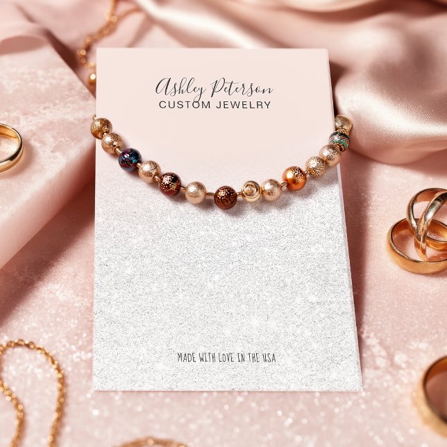Carte De Visite Écran de bijoux en parties scintillant rose vif (Blush pink white glitter jewelry necklace display business card
)