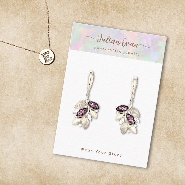 Carte De Visite Écran de bijoux en pierre optique Aura Opal Hologr (Shiny Holographic Aura Opal Stone Jewelry Display Business Card )