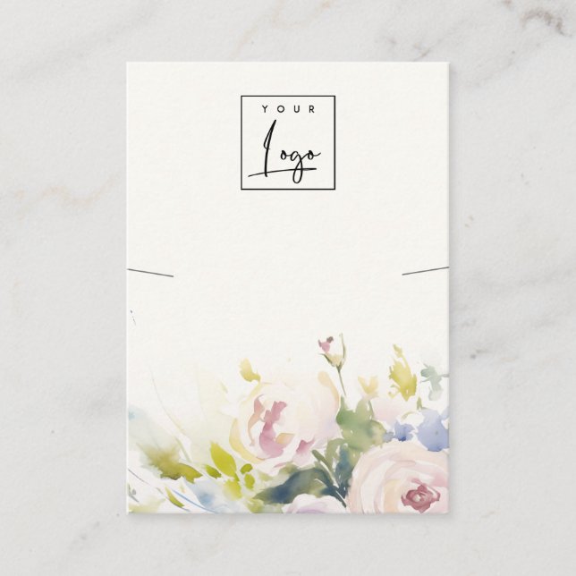 Carte De Visite Écran de logo Blush Rose Floral Bunch (Devant)