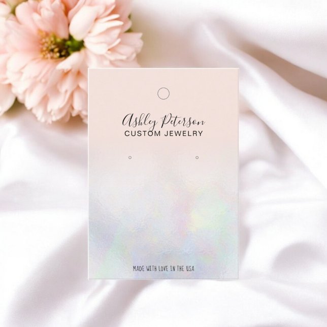 Carte De Visite Écran d'oreille en nacre de perle rose vif (Blush pink pearl nacre jewelry earring display business card)