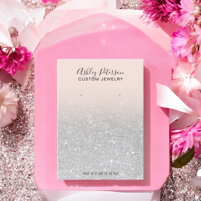 Carte De Visite Écran d'oreille en parties scintillant d'argent ma (Blush silver glitter jewelry earring display business card)