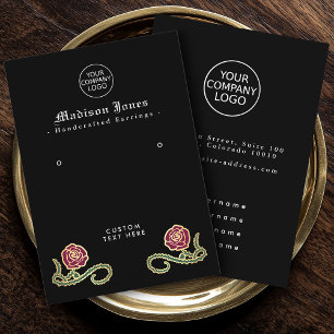 Carte De Visite Écran d'oreille noir gothique minimal Rose à épine
