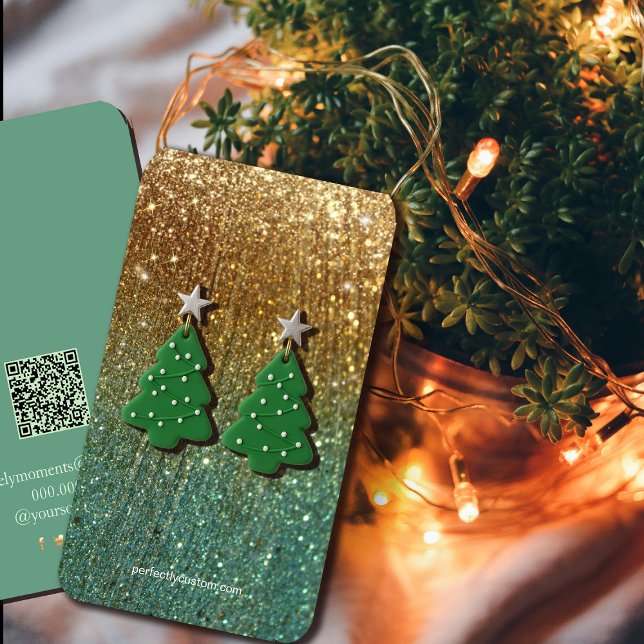 Carte De Visite Ecran d'oreille or et Parties scintillant Turquois (Gold and Teal Glitter Gradient Earring Display card #zazzlemade #holiday #christmas #luxurypackaging)