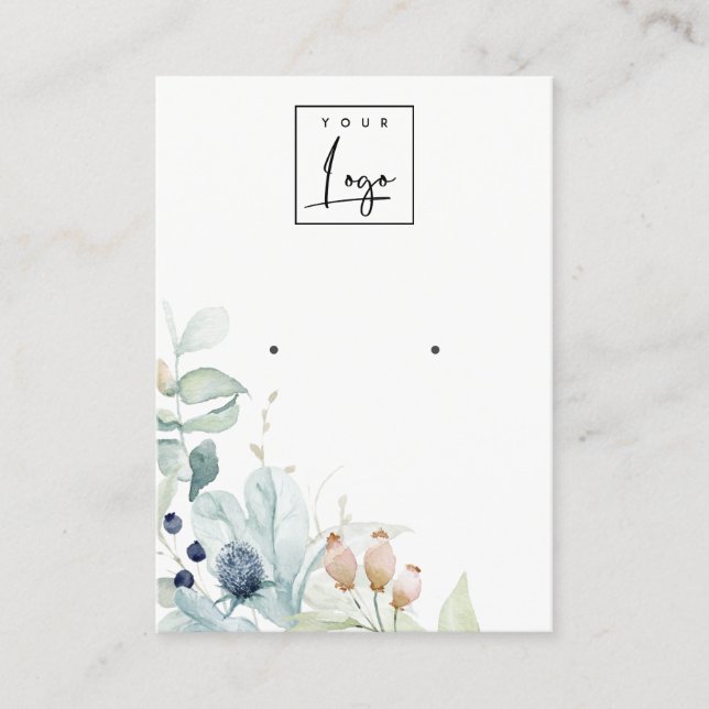 Carte De Visite Écran d'oreille Pastel Blue Green Foliage Bunch (Devant)