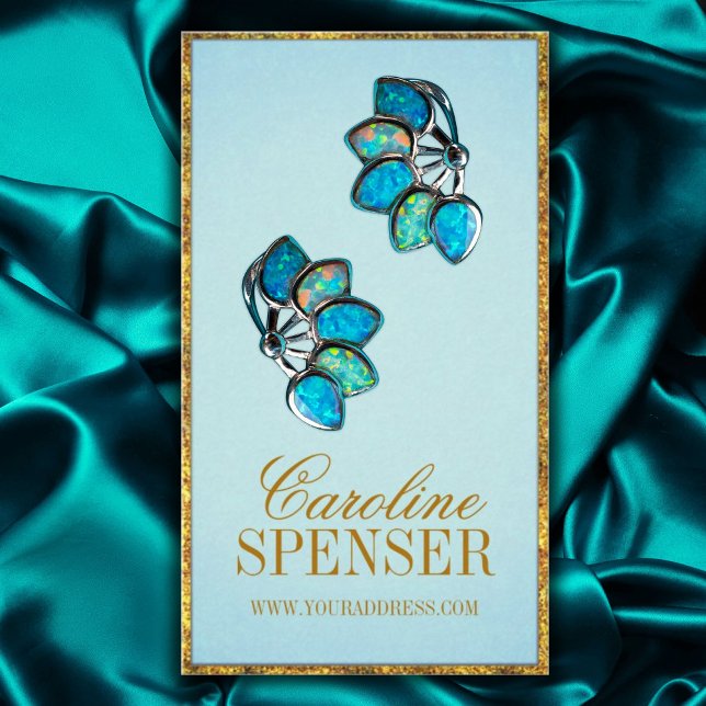 Carte De Visite Écran d'oreille Personnalisable Cyan Golden Border (Perfect for business)