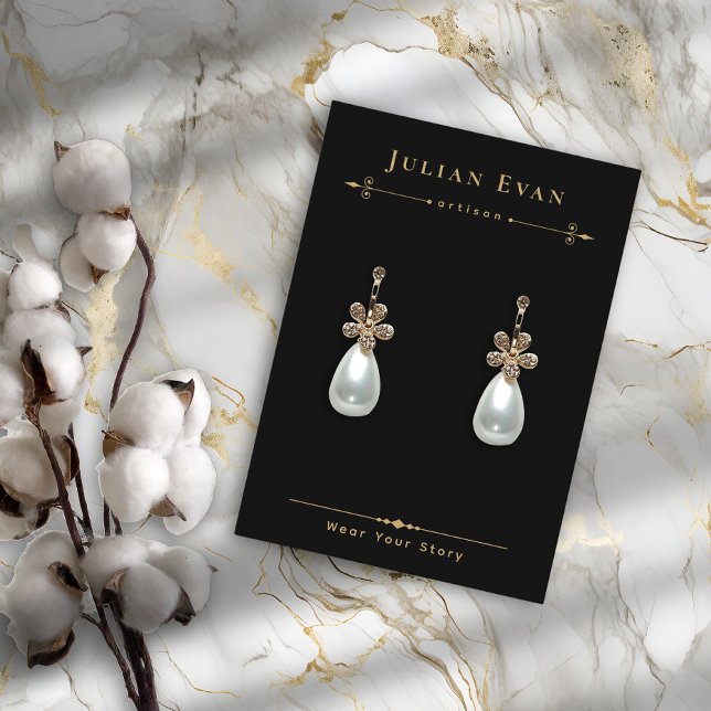 Carte De Visite Écran d'oreille pour bijoux en or noir céleste (Celestial Black Gold Jewelry Earring Display Business Card)