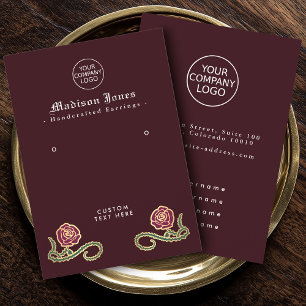 Carte De Visite Écran d'oreille rouge gothique minimal Rose à épin