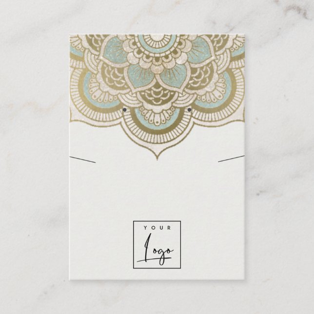 Carte De Visite Écran d'oreille Turquoise Mandala or Orné (Devant)