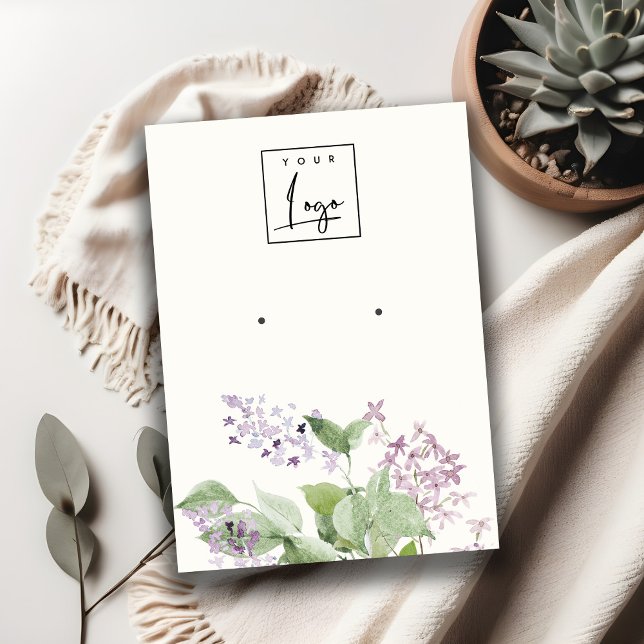 Carte De Visite Écran Lilac Aquarelle Flore Écran du logo (Créateur téléchargé)