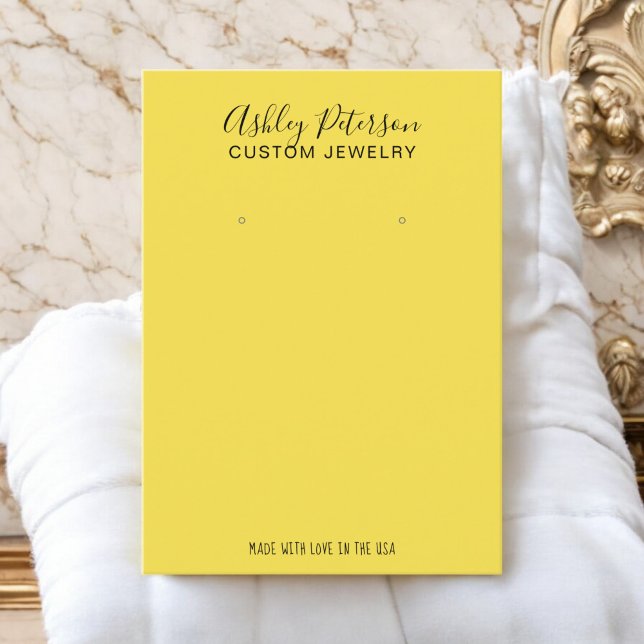 Carte De Visite Écran minimaliste de bijoux jaunes (Minimalist yellow jewelry earring display business card)