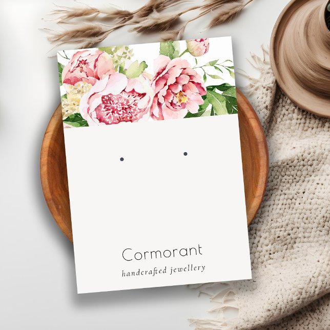 Carte De Visite Ecran rose Aquarelle pivoine Floral Écran d'oreill (Créateur téléchargé)