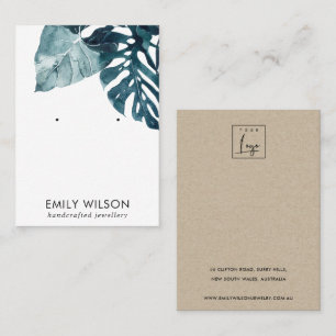 CARTE DE VISITE ÉCRAN TROPICAL BLUE MOSTERA FAUNA STUD EARRÊT