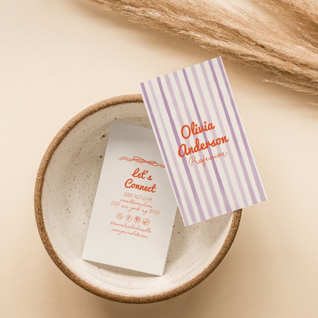 Carte De Visite Écrite À La Main Purple Orange Whimsy Boho Unique (Créateur téléchargé)