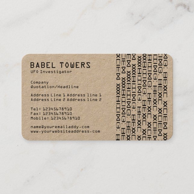 Carte De Visite Écriture Alien réelle (Kraft) (Devant)