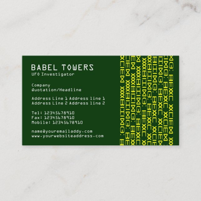Carte De Visite Écriture Alien réelle - Vert foncé (Devant)