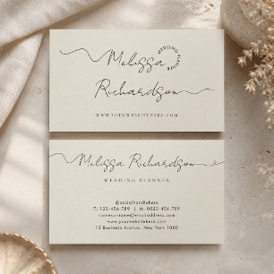 Carte De Visite Écriture Calligraphique Élégante Minimaliste Beige