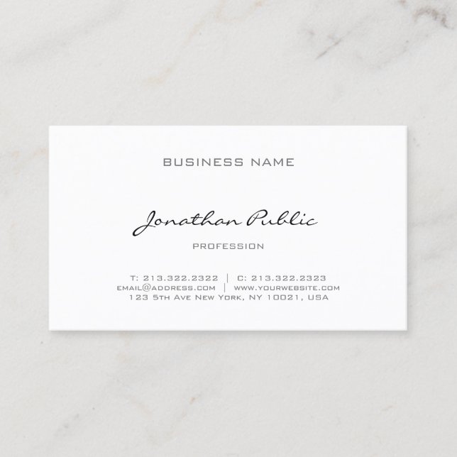 Carte De Visite Écriture Calligraphique Élégante Moderne Professio (Devant)