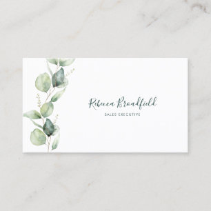 Carte De Visite Écriture élégante à l'aquarelle eucalyptus