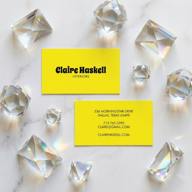 Carte De Visite Écriture Élégante Gras Jaune Clair Chic Minimalist (Fancy Script Bold Bright Yellow Chic Minimal Business Card
)