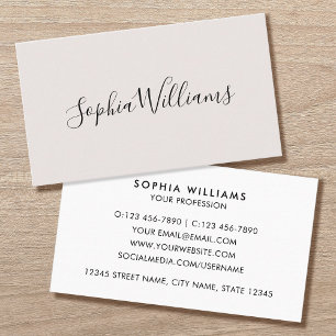 Carte De Visite Écriture Élégante Moderne Minimaliste Blanc Cassé