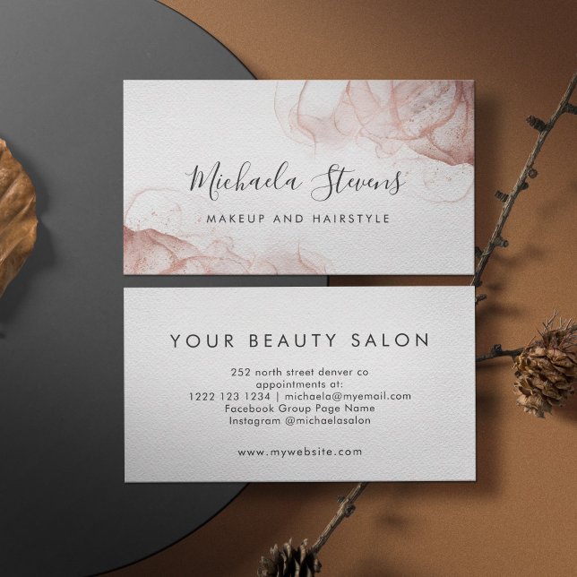 Carte De Visite Écriture élégante rose or rose pâle (Créateur téléchargé)