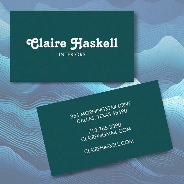Carte De Visite Écriture fantaisie Bleu Turquoise Blanc Chic Minim (Fun font custom business cards in a teal green. Add your own text to make it shine
)