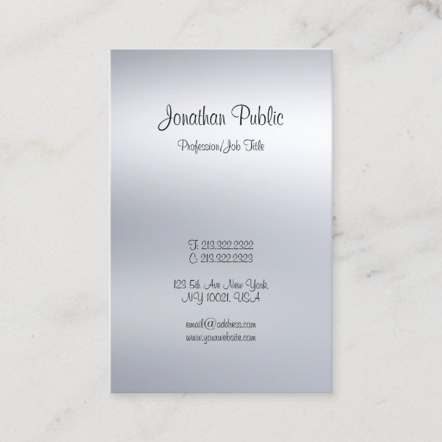 Carte De Visite Écriture Manuscrite Moderne Argent Sophistiquée (Devant)