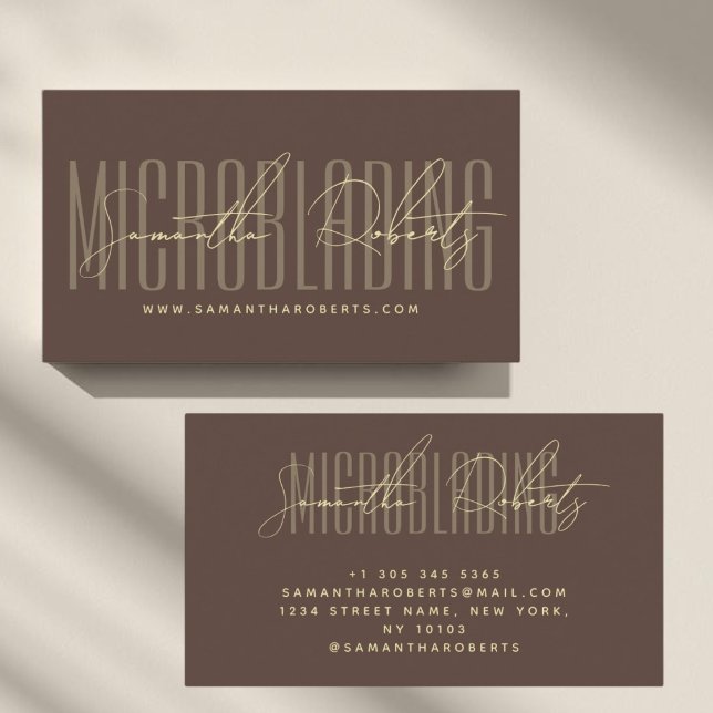 Carte De Visite Écriture moderne de microblading marron typographi (Créateur téléchargé)