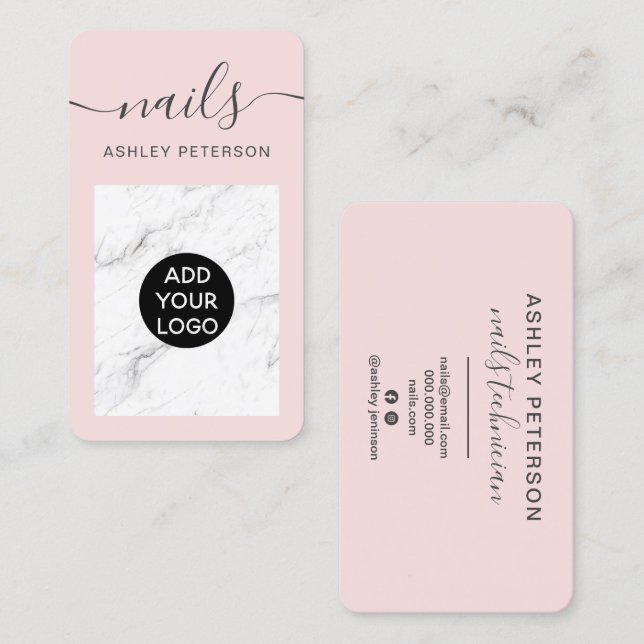 Carte De Visite Écriture moderne en marbre blanc rose vif (Devant / Derrière)