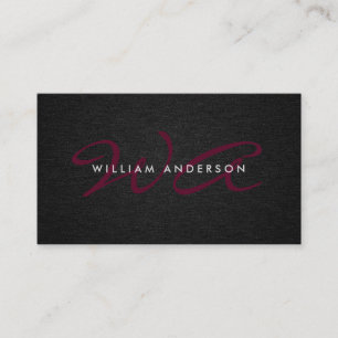 Carte De Visite Écriture Monogramme Entreprise Minimal Lin Noir