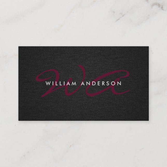 Carte De Visite Écriture Monogramme Entreprise Minimal Lin Noir (Devant)