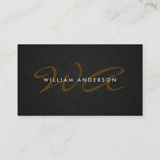 Carte De Visite Écriture Monogramme Entreprise Minimal Toile Lin N (Devant)