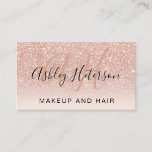 Carte De Visite Écriture monogrammée rose or parties scintillant