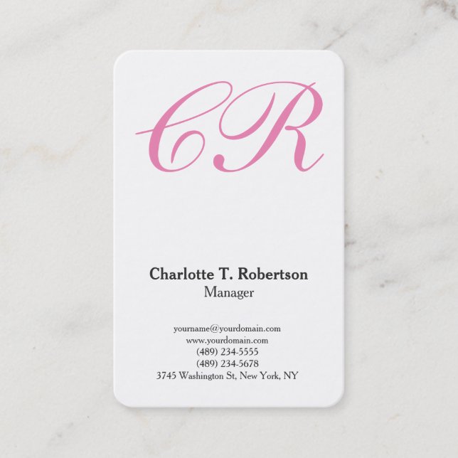 Carte De Visite Écriture rose clair professionnelle monogramme fém (Devant)