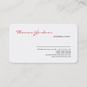 Carte De Visite Écriture Rouge Blanc Plain Moderne Minimaliste