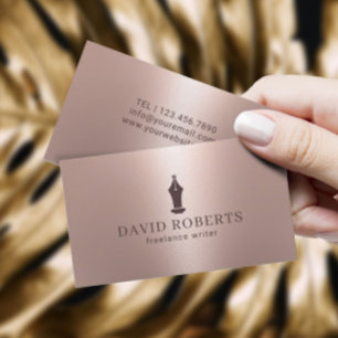 Carte De Visite Écrivain Rédacteur Auteur Plume Logo Rose Gold