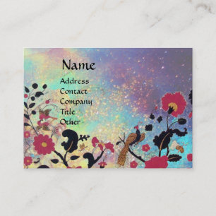 Carte De Visite EDEN /Whimsical Magic Garden in Blue Gold Sparkles