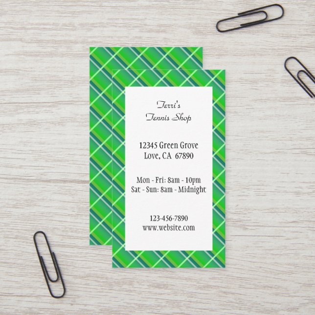 Carte de visite éditable prépa à carreaux verts (Devant/Arrière en situation)