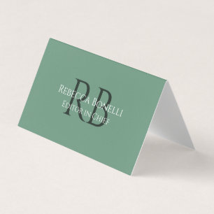 Carte De Visite Éditeur de monogramme minimaliste vert de forêt en