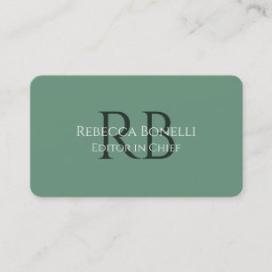 Carte De Visite Éditeur de monogramme minimaliste vert de forêt en