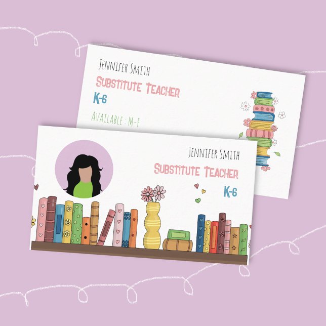 Carte de visite Éducateur Blanc avec Photo (Watercolor art educator white double-sided business card with photo . )
