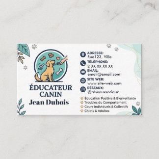 Carte De Visite Éducateur Canin Minimaliste et Personnalisable