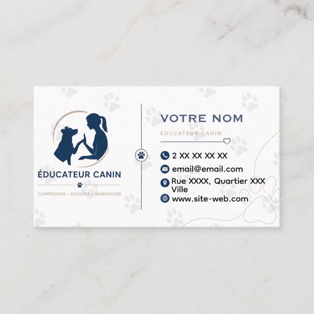Carte de visite éducateur canin personnalisable  (Devant)