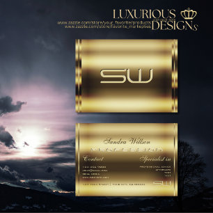 Carte De Visite Effet brillant or luxueux et Initiales 3D Faux