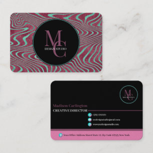Carte De Visite Effet de foil à lignes torsadées rose et sarcelle