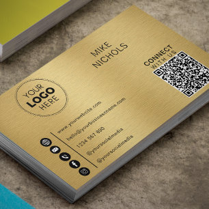 Carte De Visite Effet métal or brossé QR Code Connexion avec nous