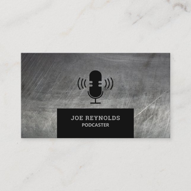 Carte De Visite Effet métallique rayé, Podcaster, Podcast (Devant)