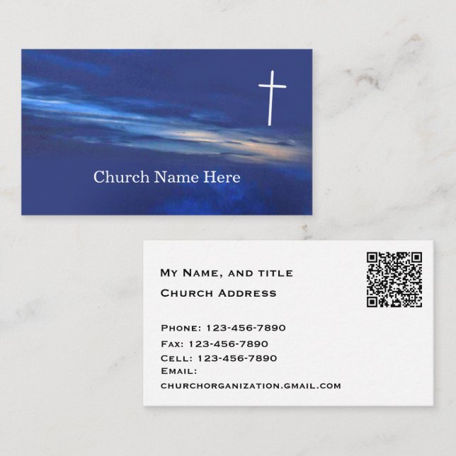 Carte De Visite Église - La Croix sur un ciel du soir avec code QR (Devant / Derrière)